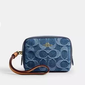 Coach Small Pouch Wrislet In Signature Denim